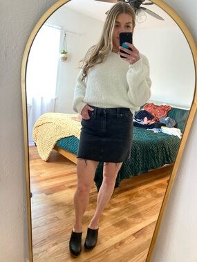 Madewell Black Denim Mini Skirt with Raw Hem